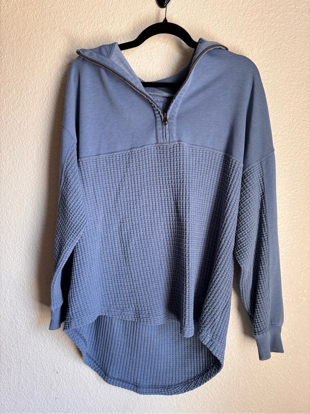 American Eagle  Aerie Waffle-Knit  Oversized Hooded Sweater   Blue Comfy Cozy
